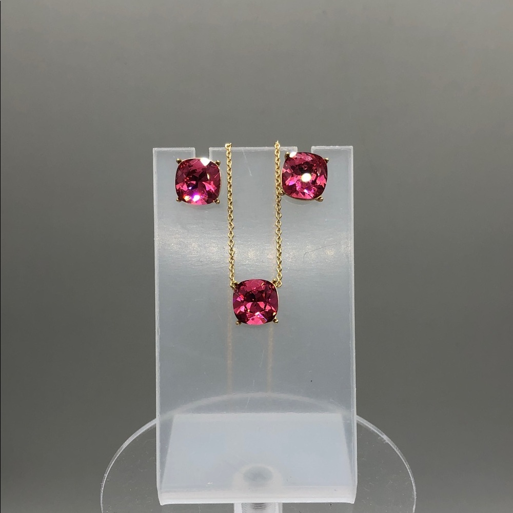 Spartina 449 Dainty Gold Chain Necklace Dazzling Pink Crystal Post Stud Earrings